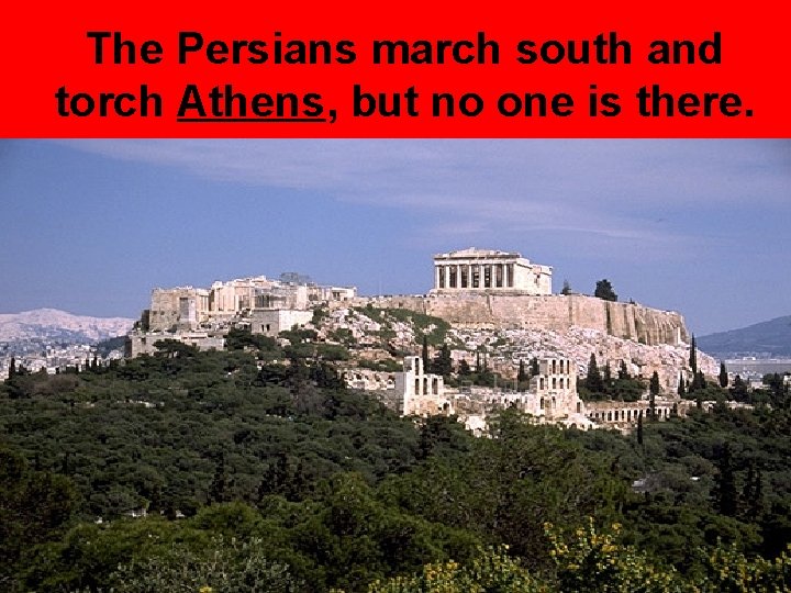 The Persians march south and torch Athens, but no one is there. 