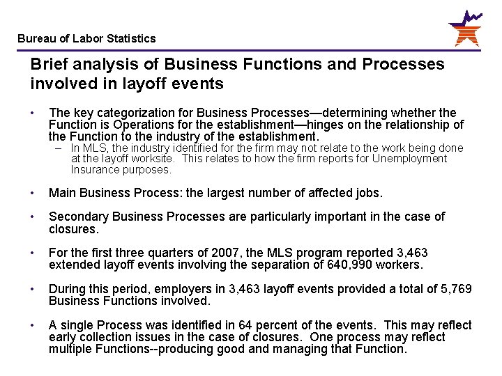 Bureau of Labor Statistics Brief analysis of Business Functions and Processes involved in layoff