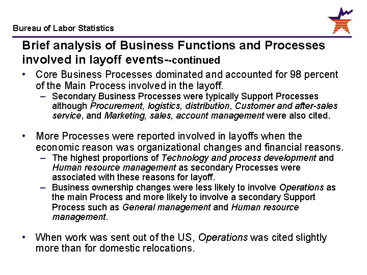 Bureau of Labor Statistics Brief analysis of Business Functions and Processes involved in layoff