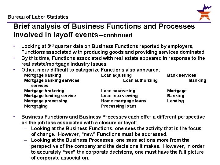 Bureau of Labor Statistics Brief analysis of Business Functions and Processes involved in layoff