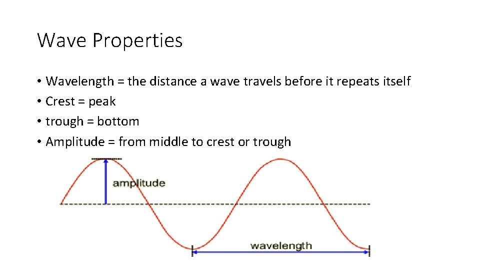 Wave Properties • Wavelength = the distance a wave travels before it repeats itself