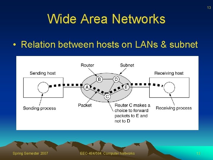 13 Wide Area Networks • Relation between hosts on LANs & subnet Spring Semester