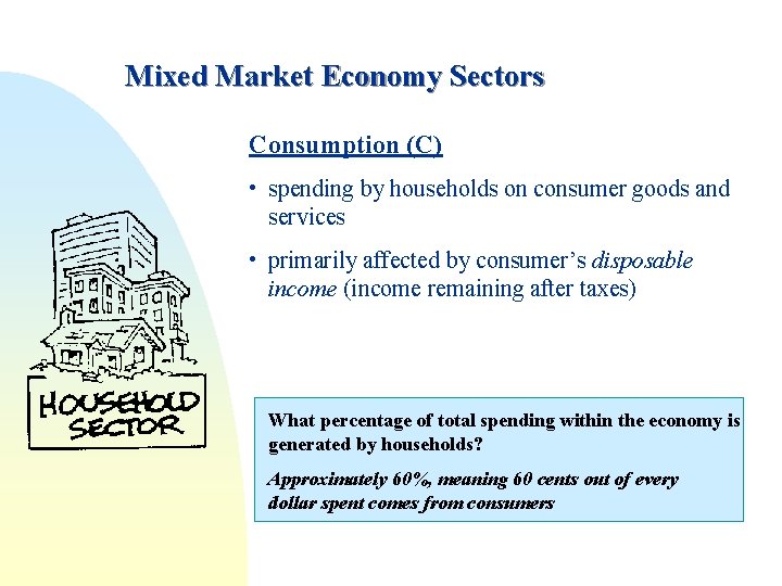 Mixed Market Economy Sectors Consumption (C) • spending by households on consumer goods and Mixed Market Economy Sectors Consumption (C) • spending by households on consumer goods and