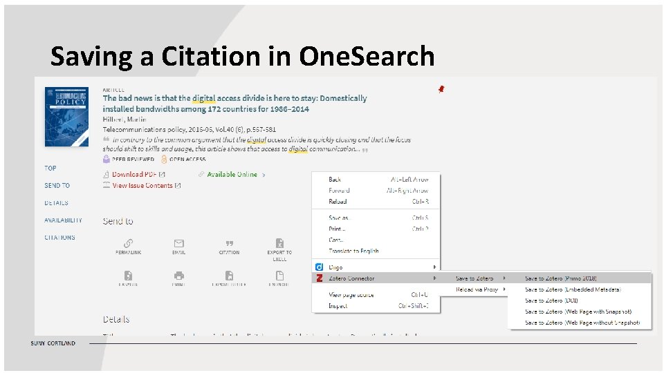 Saving a Citation in One. Search 