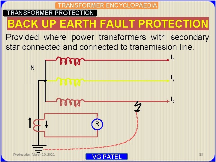 TRANSFORMER ENCYCLOPAEDIA TRANSFORMER PROTECTION BACK UP EARTH FAULT PROTECTION Provided where power transformers with