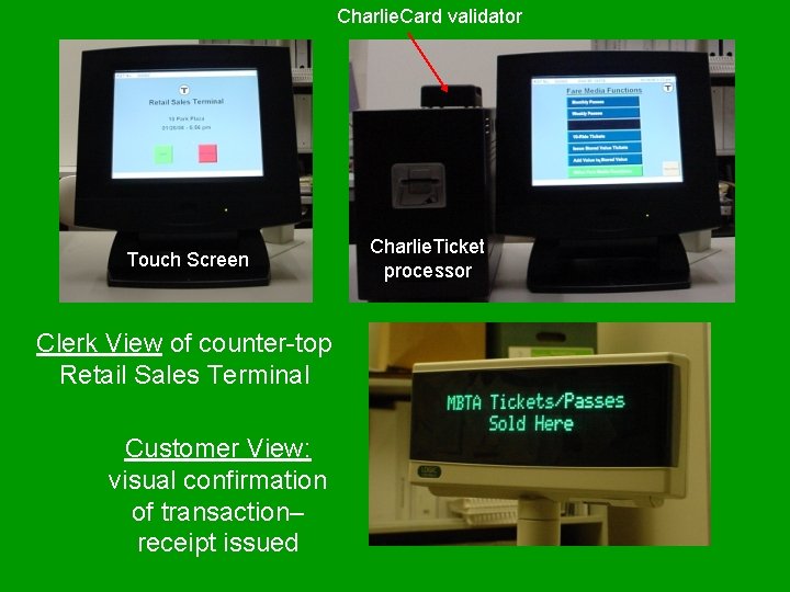 Charlie. Card validator Touch Screen Clerk View of counter-top Retail Sales Terminal Customer View: