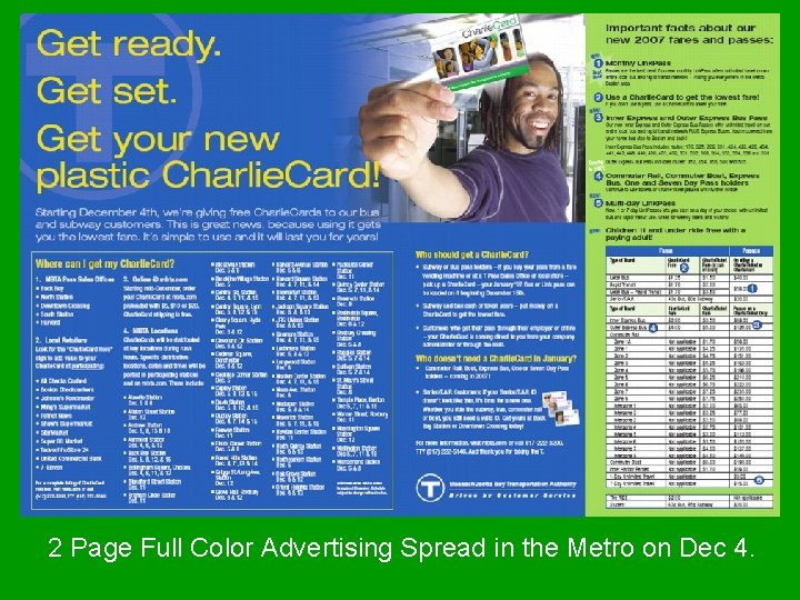 2 Page Full Color Advertising Spread in the Metro on Dec 4. 