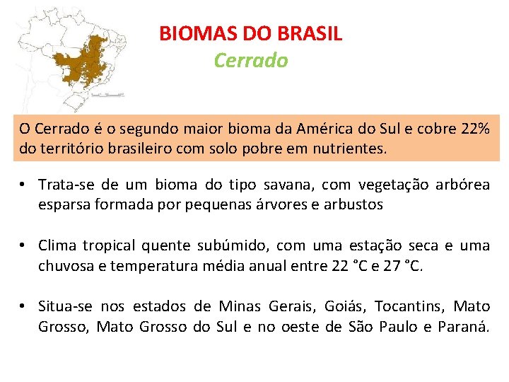 BIOMAS DO BRASIL Cerrado O Cerrado é o segundo maior bioma da América do
