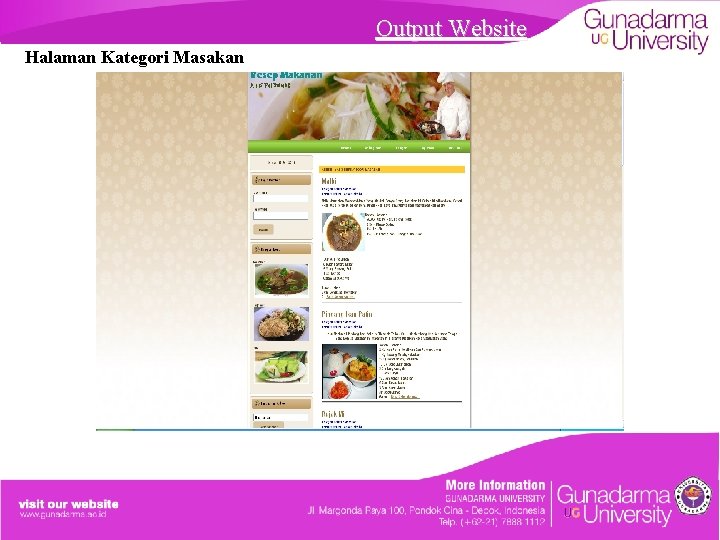 Output Website Halaman Kategori Masakan 