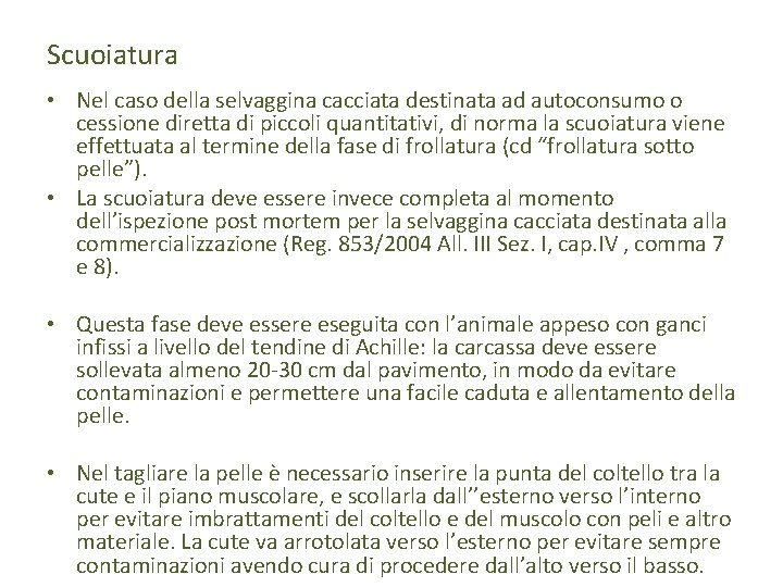 Scuoiatura • Nel caso della selvaggina cacciata destinata ad autoconsumo o cessione diretta di