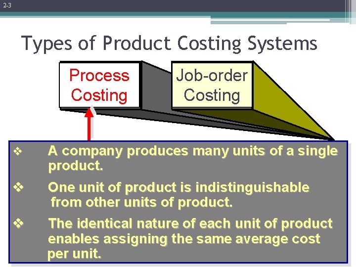 2 -3 Types of Product Costing Systems Process Costing Job-order Costing v A company