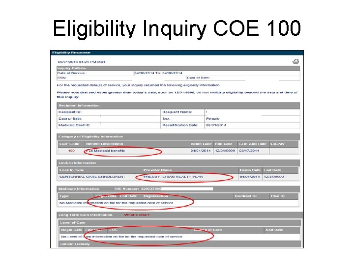 Eligibility Inquiry COE 100 