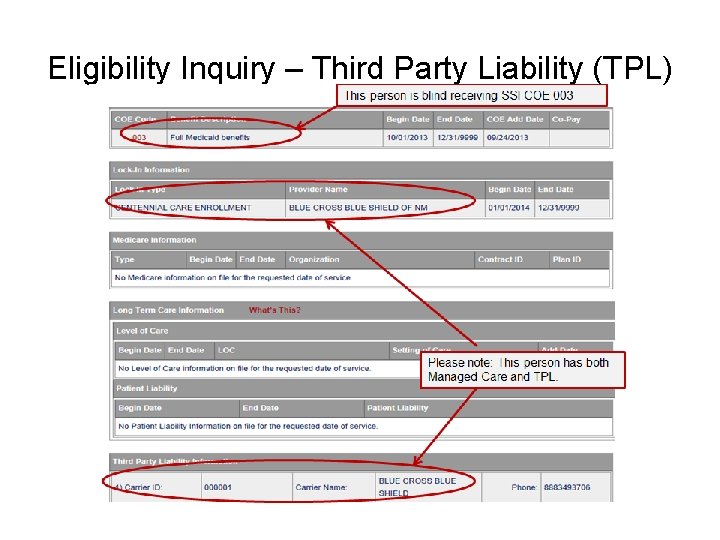 Eligibility Inquiry – Third Party Liability (TPL) 