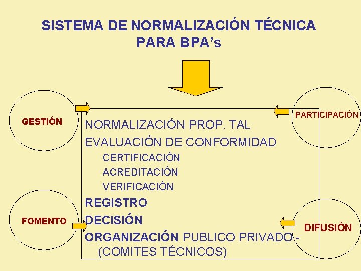 SISTEMA DE NORMALIZACIÓN TÉCNICA PARA BPA’s GESTIÓN NORMALIZACIÓN PROP. TAL EVALUACIÓN DE CONFORMIDAD PARTICIPACIÓN