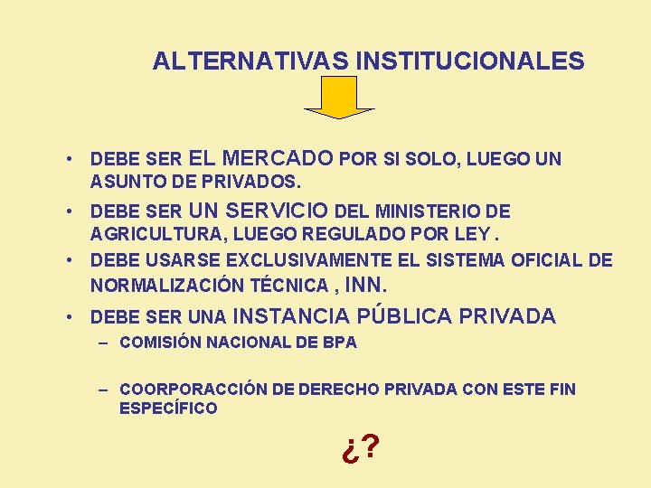 ALTERNATIVAS INSTITUCIONALES • DEBE SER EL MERCADO POR SI SOLO, LUEGO UN ASUNTO DE