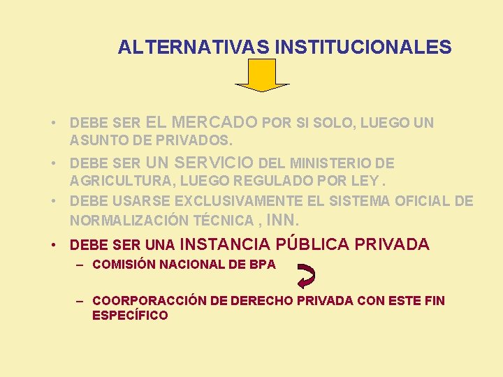 ALTERNATIVAS INSTITUCIONALES • DEBE SER EL MERCADO POR SI SOLO, LUEGO UN ASUNTO DE