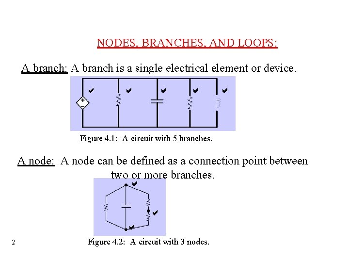 NODES, BRANCHES, AND LOOPS: A branch is a single electrical element or device. Figure