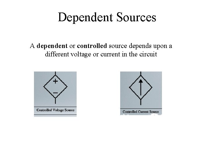 Dependent Sources A dependent or controlled source depends upon a different voltage or current
