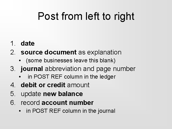 Post from left to right 1. date 2. source document as explanation • (some