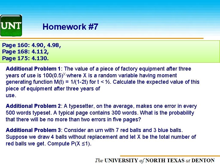 Homework #7 Page 160: 4. 90, 4. 98, Page 168: 4. 112, Page 175: