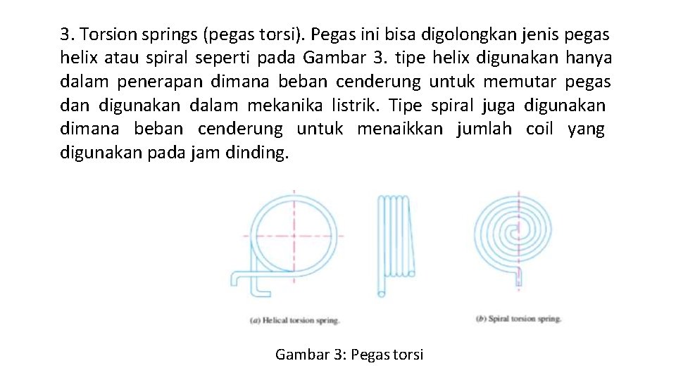 3. Torsion springs (pegas torsi). Pegas ini bisa digolongkan jenis pegas helix atau spiral