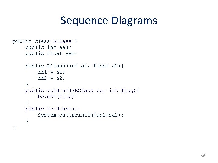 Sequence Diagrams public class AClass { public int aa 1; public float aa 2; Sequence Diagrams public class AClass { public int aa 1; public float aa 2;