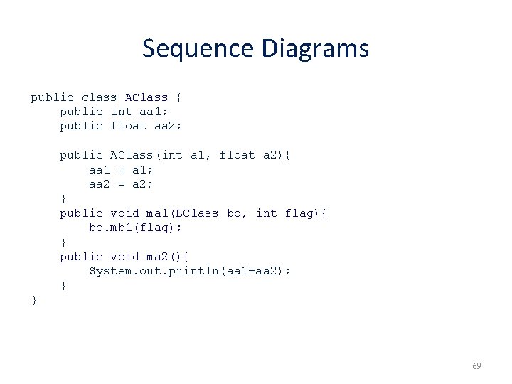 Sequence Diagrams public class AClass { public int aa 1; public float aa 2;