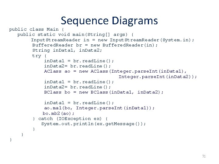 Sequence Diagrams public class Main { public static void main(String[] args) { Input. Stream.