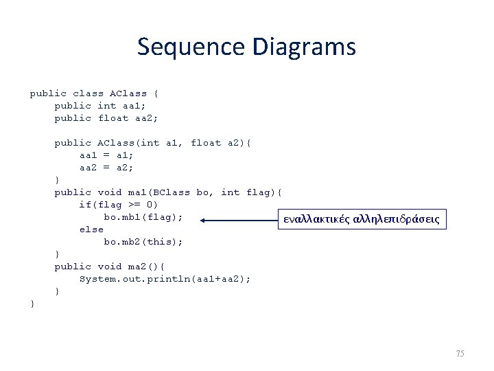 Sequence Diagrams public class AClass { public int aa 1; public float aa 2;