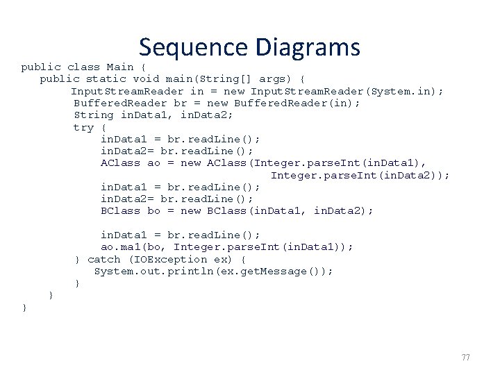 Sequence Diagrams public class Main { public static void main(String[] args) { Input. Stream.