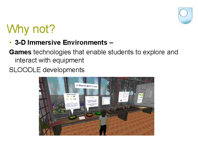 Why not? • 3 -D Immersive Environments – Games technologies that enable students to