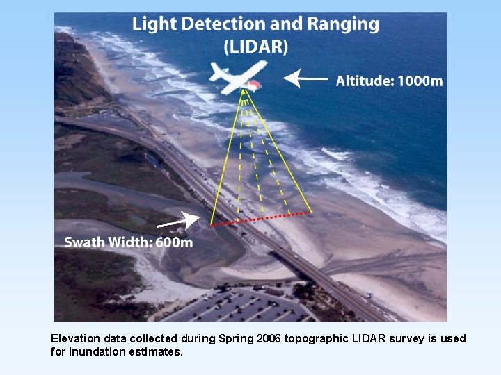 Elevation data collected during Spring 2006 topographic LIDAR survey is used for inundation estimates. Elevation data collected during Spring 2006 topographic LIDAR survey is used for inundation estimates.