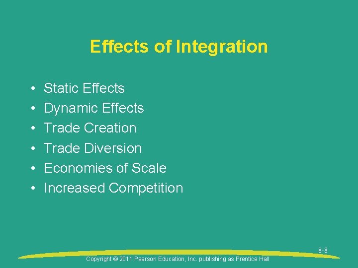 Effects of Integration • • • Static Effects Dynamic Effects Trade Creation Trade Diversion Effects of Integration • • • Static Effects Dynamic Effects Trade Creation Trade Diversion