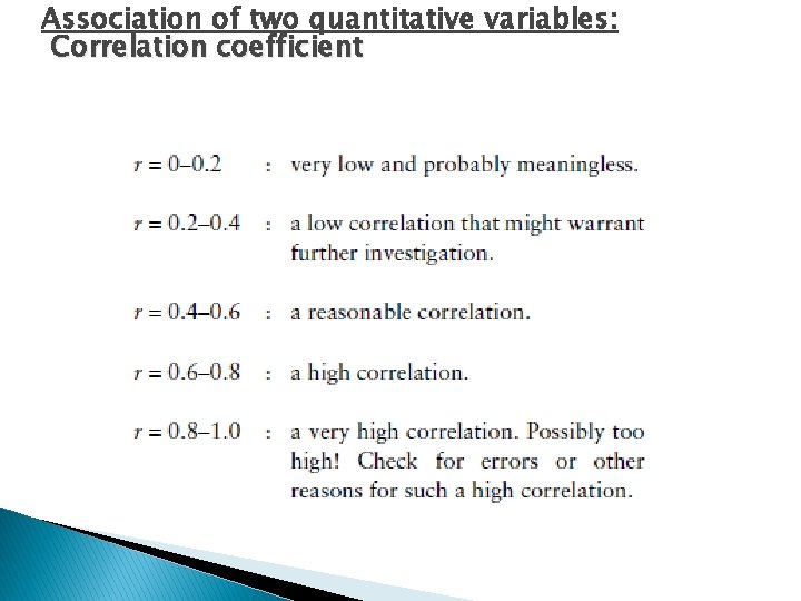 Association of two quantitative variables: Correlation coefficient 