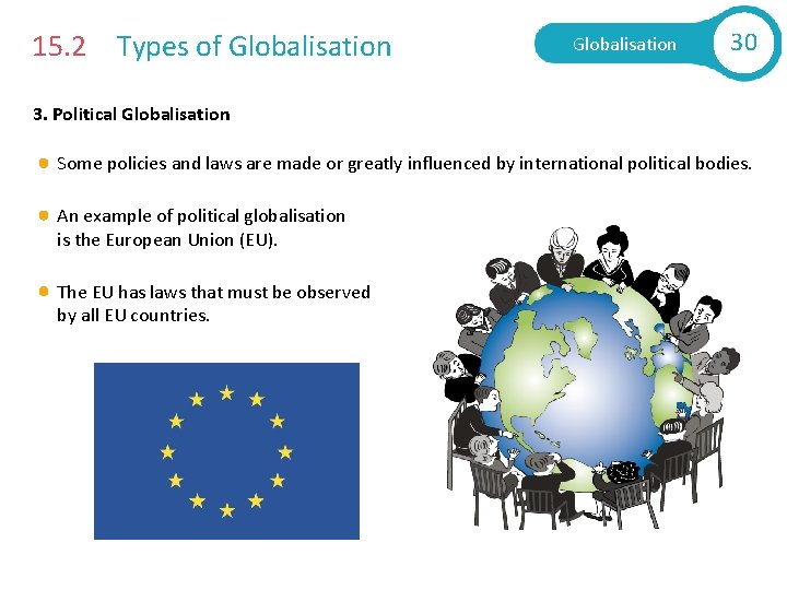 15. 2 Types of Globalisation 30 3. Political Globalisation Some policies and laws are