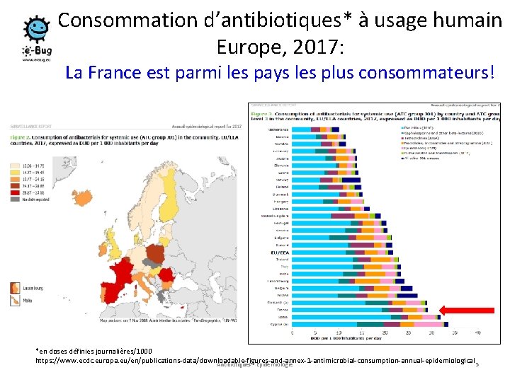 Consommation d’antibiotiques* à usage humain Europe, 2017: La France est parmi les pays les