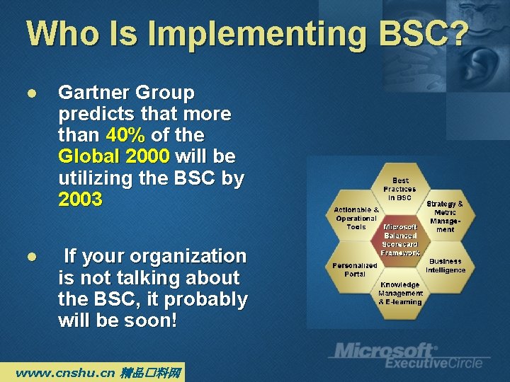 Who Is Implementing BSC? l Gartner Group predicts that more than 40% of the Who Is Implementing BSC? l Gartner Group predicts that more than 40% of the