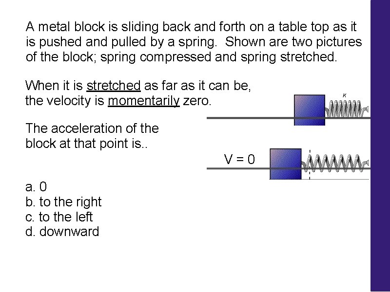 A metal block is sliding back and forth on a table top as it