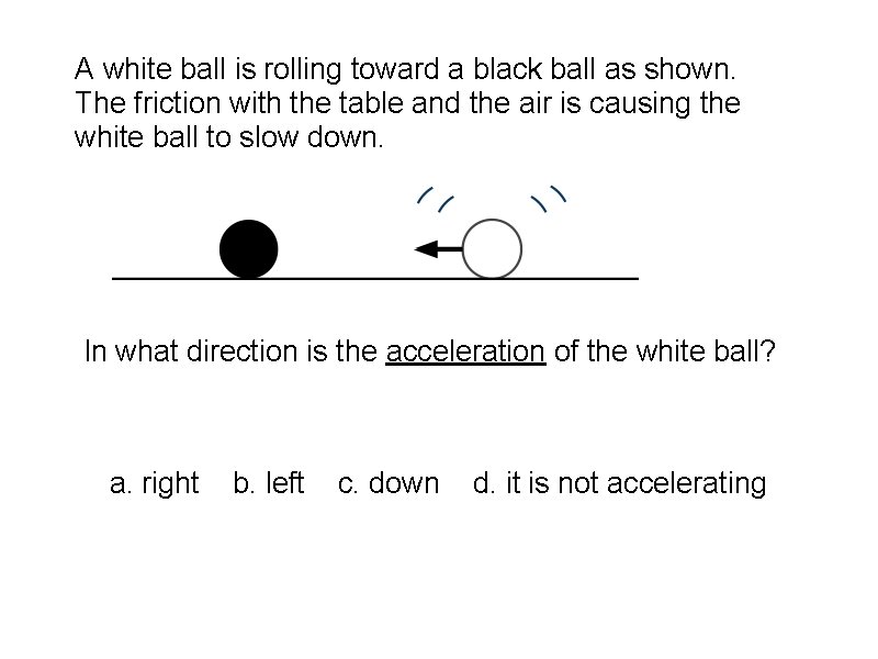 A white ball is rolling toward a black ball as shown. The friction with