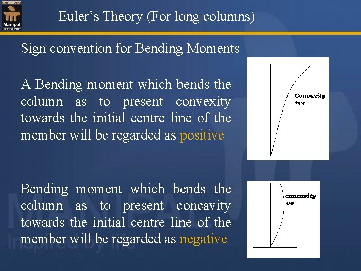 Euler’s Theory (For long columns) Sign convention for Bending Moments A Bending moment which