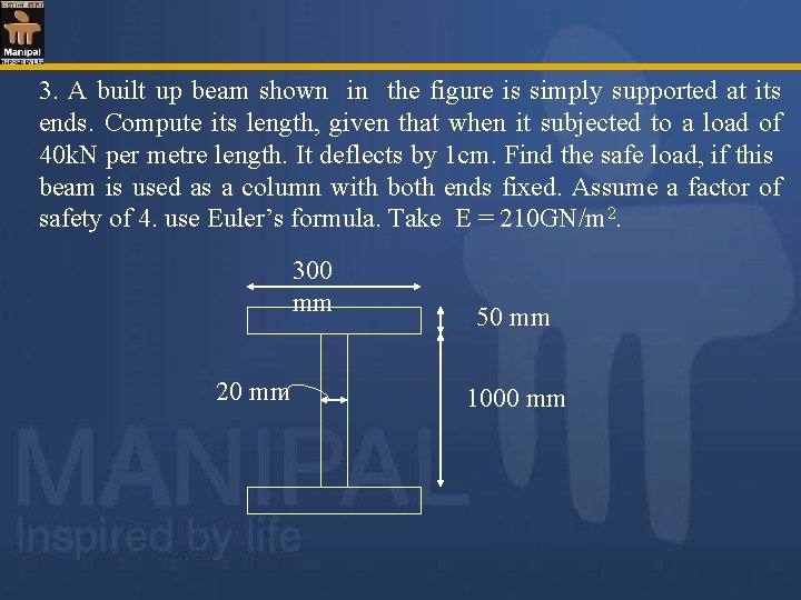 3. A built up beam shown in the figure is simply supported at its