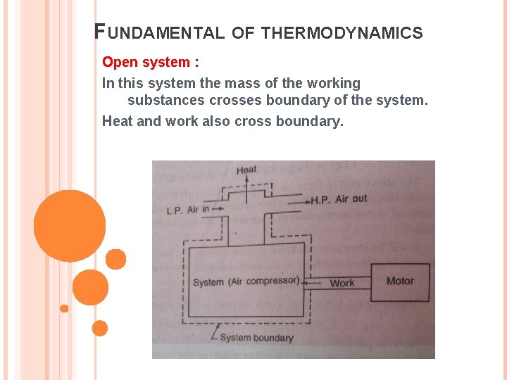 FUNDAMENTAL OF THERMODYNAMICS Open system : In this system the mass of the working FUNDAMENTAL OF THERMODYNAMICS Open system : In this system the mass of the working
