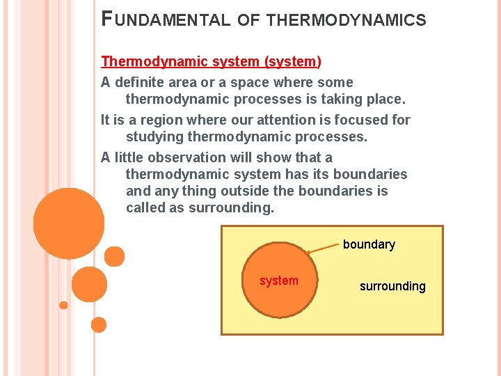 FUNDAMENTAL OF THERMODYNAMICS Thermodynamic system (system) A definite area or a space where some FUNDAMENTAL OF THERMODYNAMICS Thermodynamic system (system) A definite area or a space where some