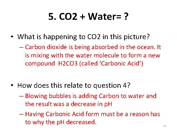 5. CO 2 + Water= ? • What is happening to CO 2 in