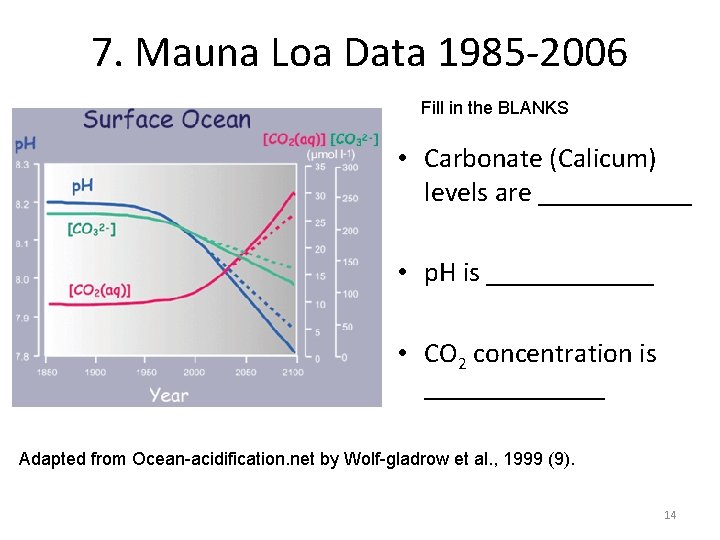 7. Mauna Loa Data 1985 -2006 Fill in the BLANKS • Carbonate (Calicum) levels