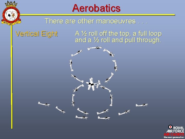 Aerobatics There are other manoeuvres. . . Vertical Eight A ½ roll off the