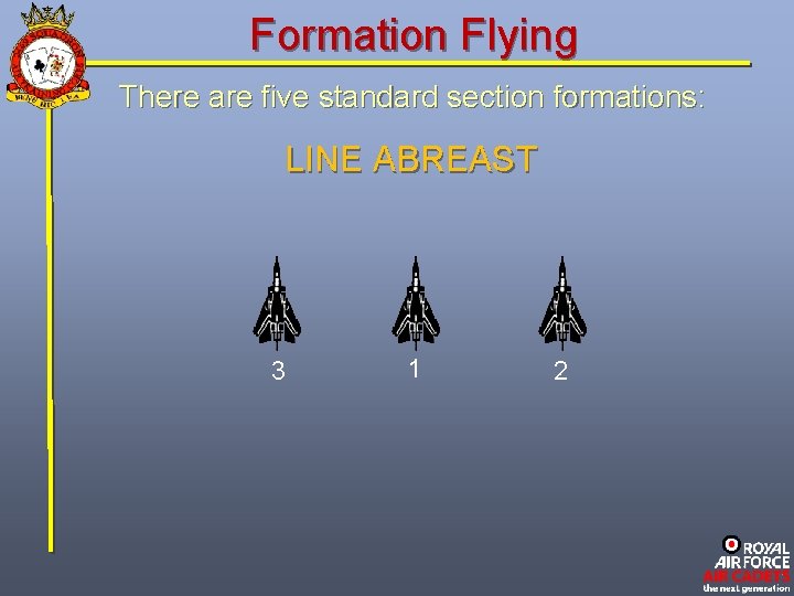 Formation Flying There are five standard section formations: LINE ABREAST 3 1 2 