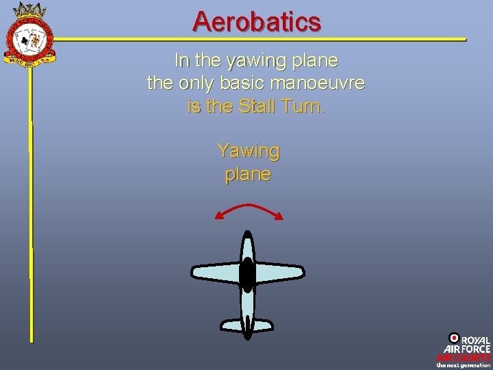 Aerobatics In the yawing plane the only basic manoeuvre is the Stall Turn. Yawing