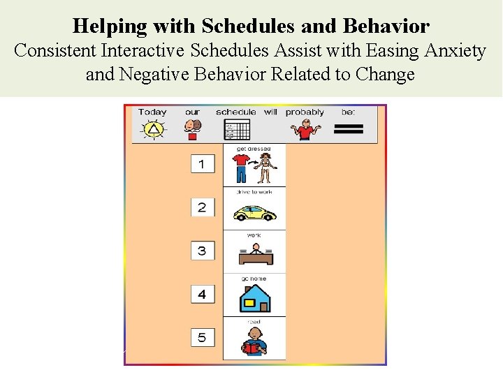 Helping with Schedules and Behavior Consistent Interactive Schedules Assist with Easing Anxiety and Negative Helping with Schedules and Behavior Consistent Interactive Schedules Assist with Easing Anxiety and Negative