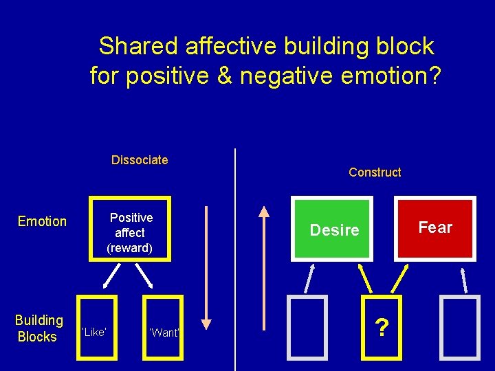 Shared affective building block for positive & negative emotion? Dissociate Emotion Building Blocks Positive